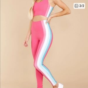 Beach Riot | Colorblock Ribbed Leggings Pink White Blue Medium
